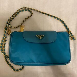 Prada Teal Crossbody with Gold Chain Strap